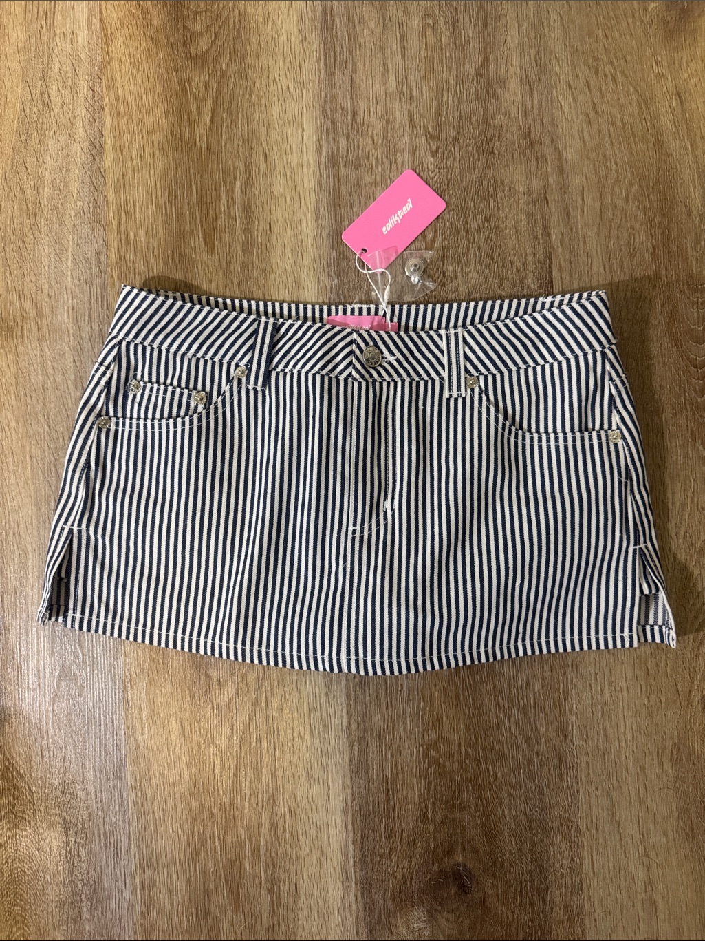 Edikted Navy And White Striped Denim Mini Skort